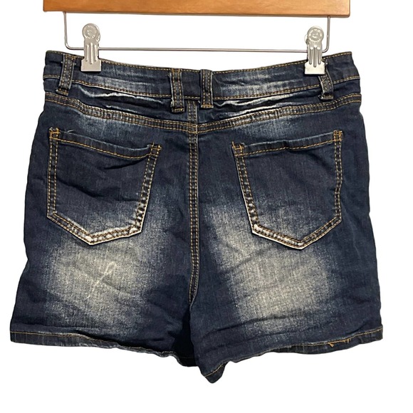 Revolt Girls Blue Jean Shorts Distressed in Front, High Waist 3" Inseam Size 11 - Picture 3 of 8